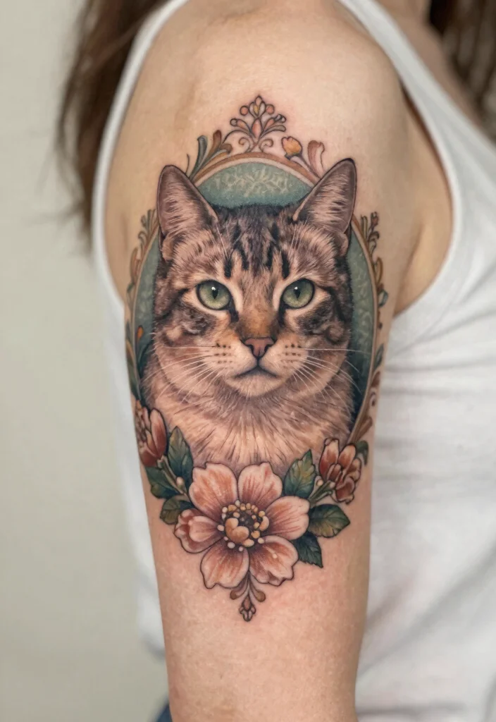 12 Japanese Cat Tattoo Ideas Traditional and Lucky 10. The Vintage Cat Portrait 0