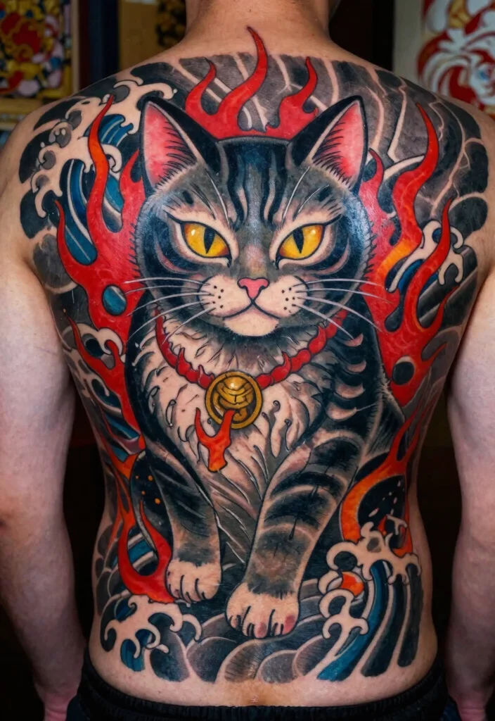 12 Japanese Cat Tattoo Ideas Traditional and Lucky 2. Yakuza Inspired Cat 0