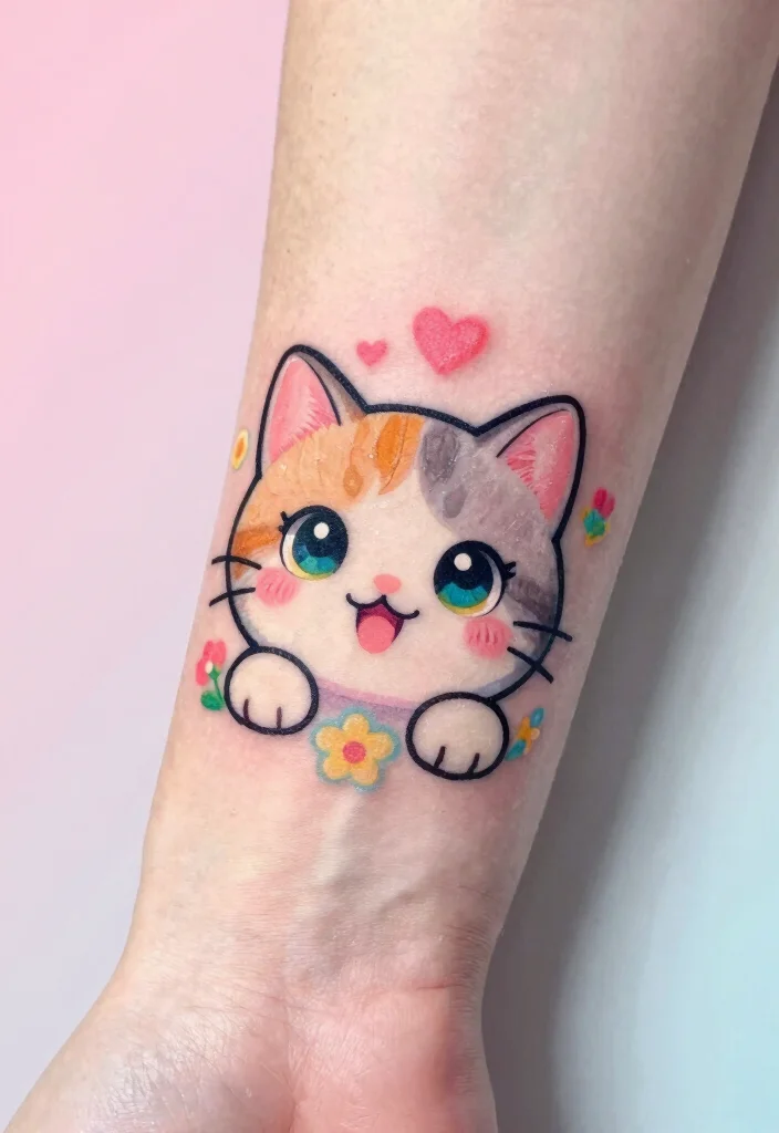 12 Japanese Cat Tattoo Ideas Traditional and Lucky 4. Kawaii Cat Designs 0