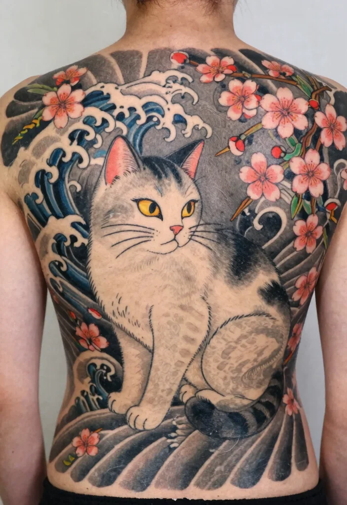 12 Japanese Cat Tattoo Ideas Traditional and Lucky 5. Traditional Ukiyo e Cat 0