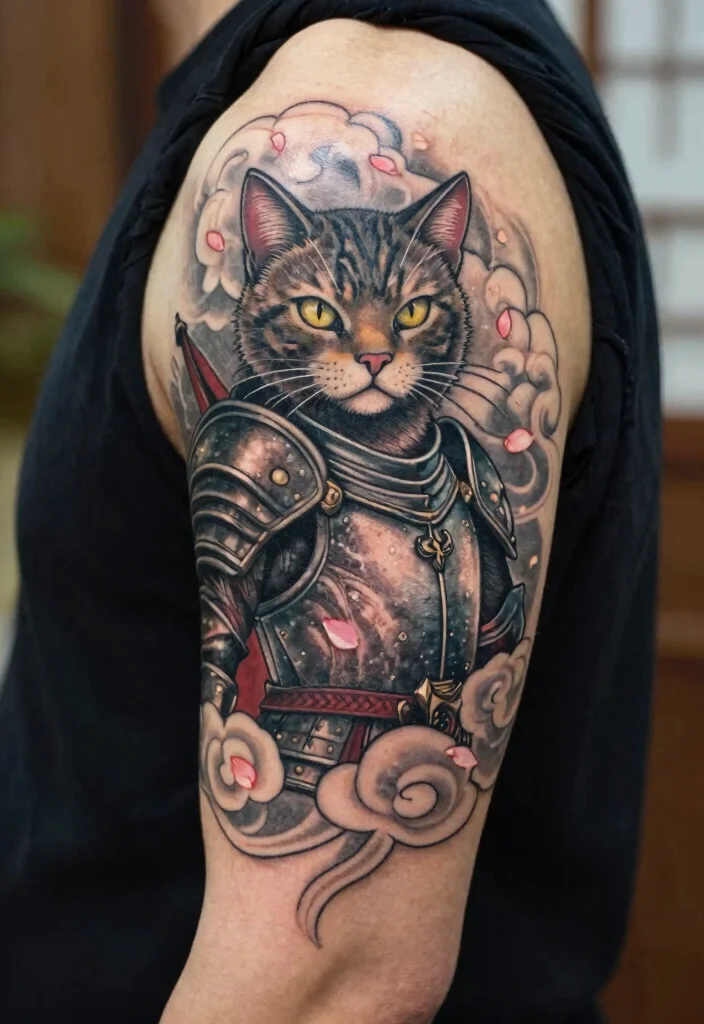 12 Japanese Cat Tattoo Ideas Traditional and Lucky 8. The Guardian Cat 0