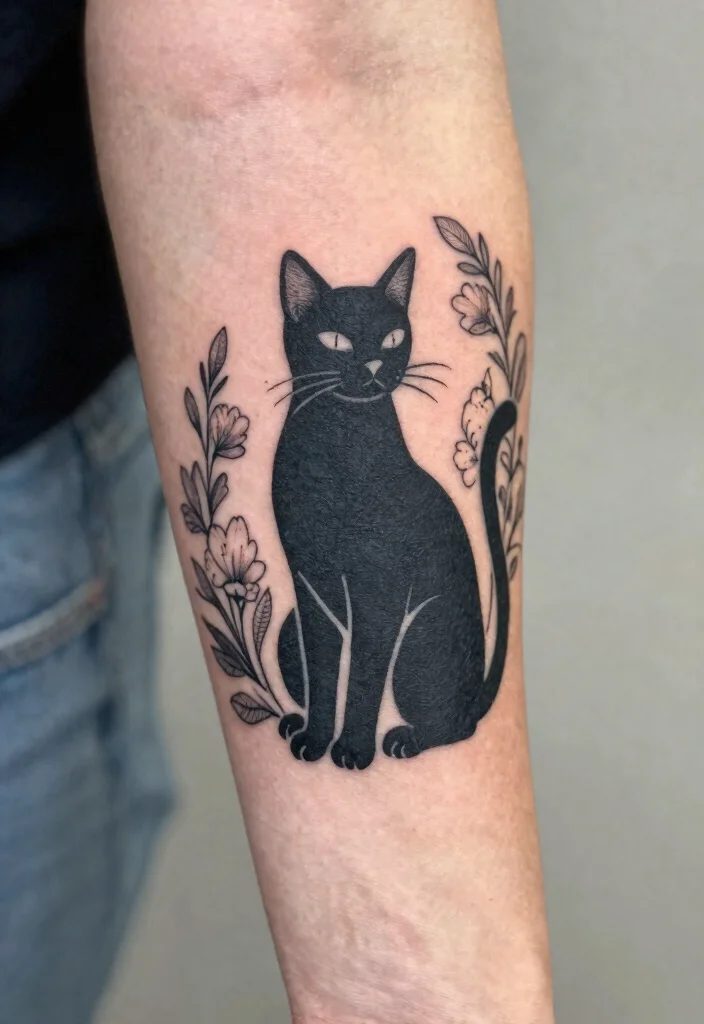 12 Memorial Cat Tattoo Ideas Meaningful and Emotional 1. Elegant Cat Silhouette 0