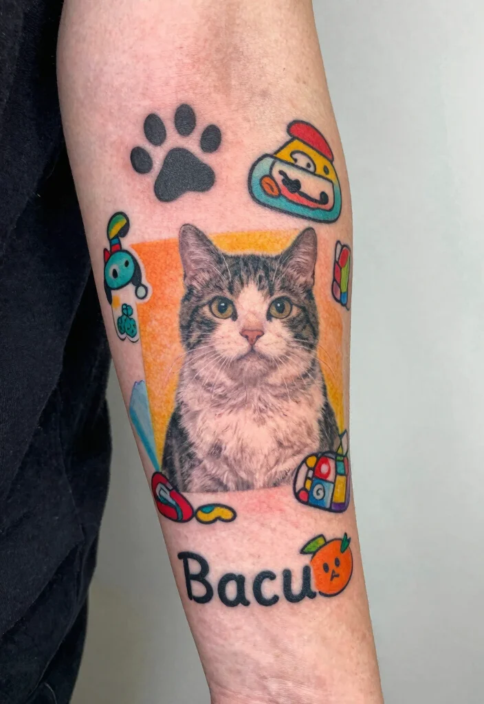 12 Memorial Cat Tattoo Ideas Meaningful and Emotional 12. Memorial Cat Collage 0