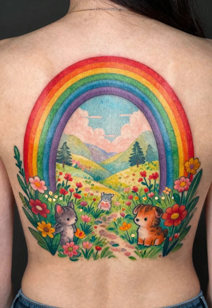 12 Memorial Cat Tattoo Ideas Meaningful and Emotional 6. Rainbow Bridge Tribute 0