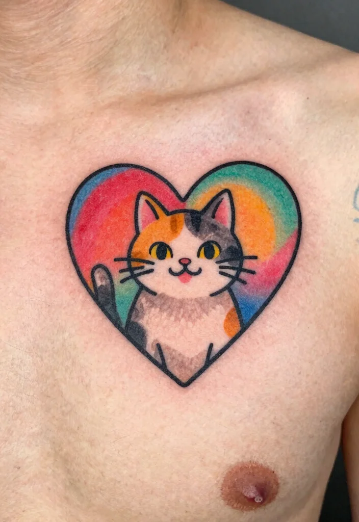 12 Memorial Cat Tattoo Ideas Meaningful and Emotional 9. Cat in a Heart 0