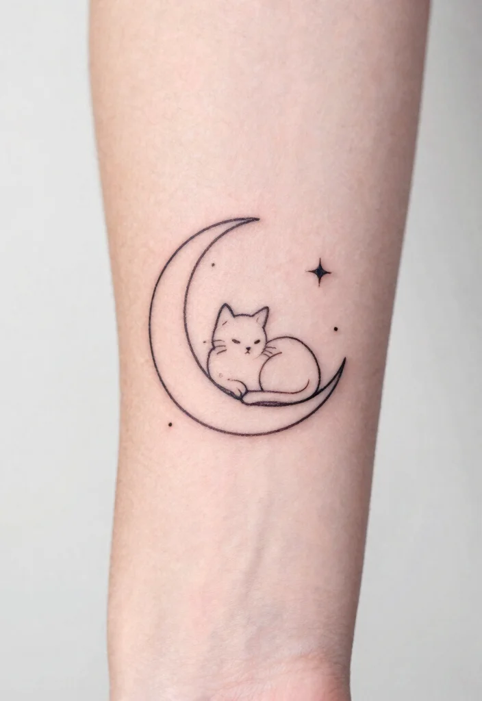 12 Moon Cat Tattoo Ideas Mystical and Dreamy 1. The Elegant Crescent Cat 0