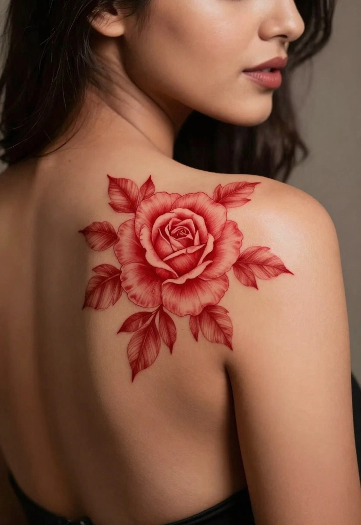 12 Red Ink Back Tattoo Ideas for Women Striking Style 1. Bold Floral Statement 0