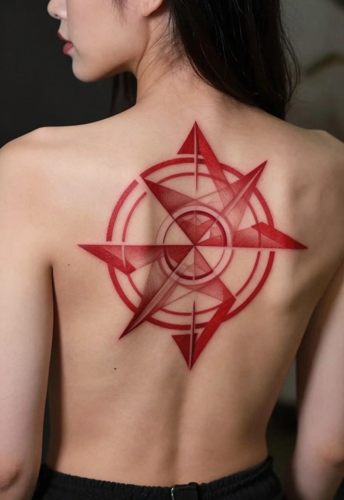 12 Red Ink Back Tattoo Ideas for Women Striking Style 2. Geometric Minimalism 0