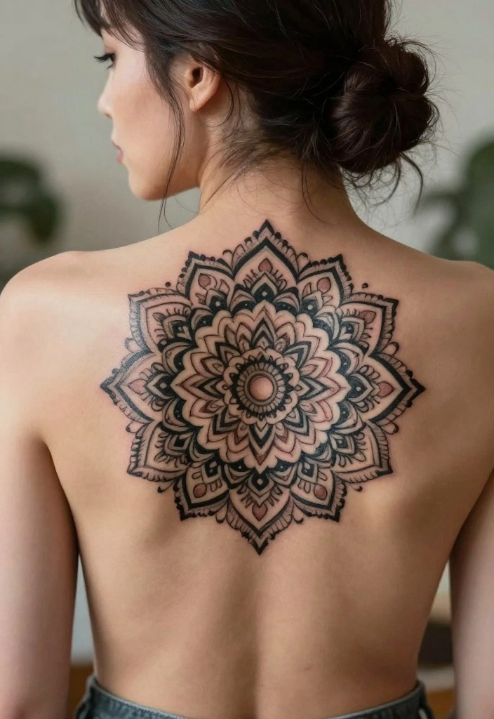 12 Top of Back Tattoo Ideas for Women: Elegant Floral and Nature-Inspired Designs 40 12 Top of Back Tattoo Ideas for Women Elegant Floral and Nature Inspired Designs 10. Artistic Mandala 0
