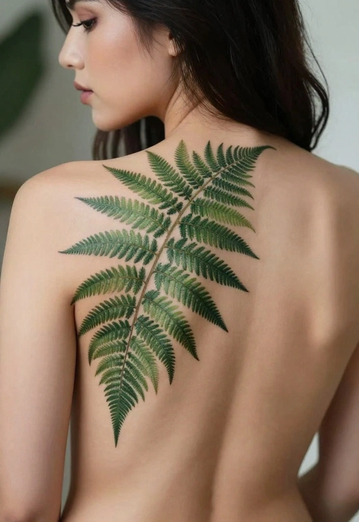 12 Top of Back Tattoo Ideas for Women: Elegant Floral and Nature-Inspired Designs 14 12 Top of Back Tattoo Ideas for Women Elegant Floral and Nature Inspired Designs 4. Elegant Ferns 0