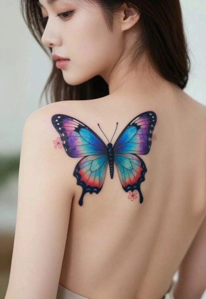 12 Top of Back Tattoo Ideas for Women: Elegant Floral and Nature-Inspired Designs 25 12 Top of Back Tattoo Ideas for Women Elegant Floral and Nature Inspired Designs 5. Enchanted Butterflies 0