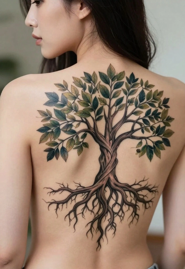 12 Top of Back Tattoo Ideas for Women: Elegant Floral and Nature-Inspired Designs 26 12 Top of Back Tattoo Ideas for Women Elegant Floral and Nature Inspired Designs 6. Majestic Tree of Life 0