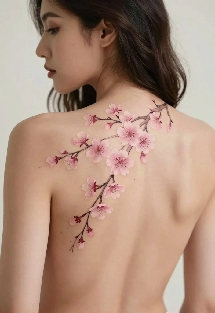 12 Top of Back Tattoo Ideas for Women: Elegant Floral and Nature-Inspired Designs 27 12 Top of Back Tattoo Ideas for Women Elegant Floral and Nature Inspired Designs 7. Charming Cherry Blossoms 0
