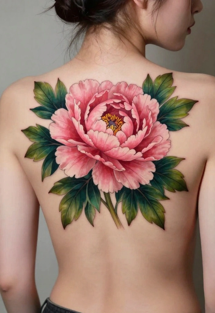 12 Top of Back Tattoo Ideas for Women: Elegant Floral and Nature-Inspired Designs 38 12 Top of Back Tattoo Ideas for Women Elegant Floral and Nature Inspired Designs 8. Bold Peonies 0