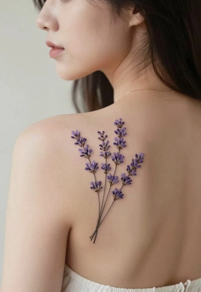 12 Top of Back Tattoo Ideas for Women: Elegant Floral and Nature-Inspired Designs 39 12 Top of Back Tattoo Ideas for Women Elegant Floral and Nature Inspired Designs 9. Delicate Lavender Sprigs 0