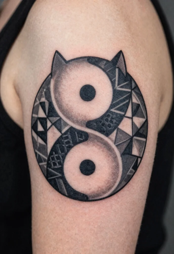12 Yin Yang Cat Tattoo Ideas Balance and Harmony 3. Geometric Yin Yang Cats 0