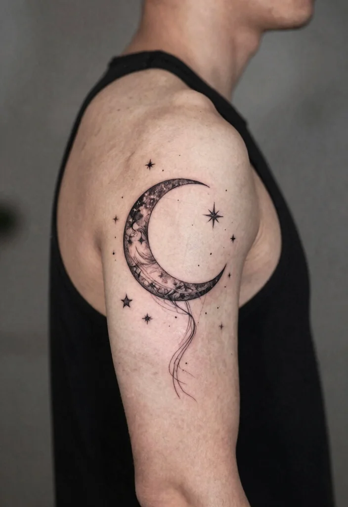 14 Back of Arm Tattoo Ideas for Men: Clean and Masculine 42 14 Back of Arm Tattoo Ideas for Men Clean and Masculine 12. Celestial Designs 0
