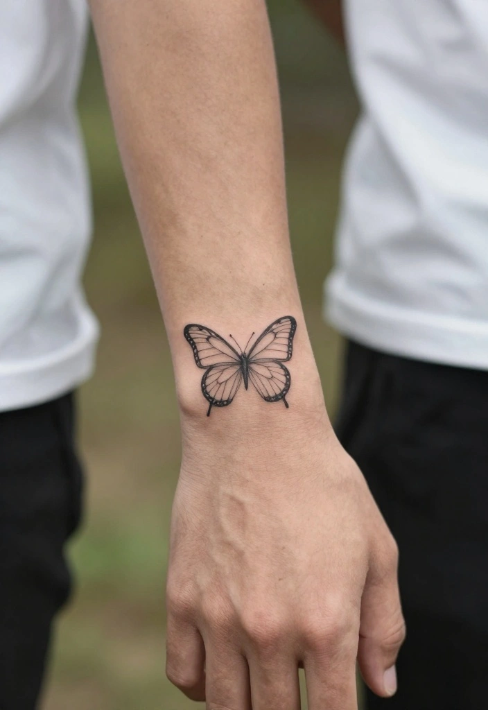 14 Butterfly Tattoo Design Ideas for Men: Bold and Symbolic 14 14 Butterfly Tattoo Design Ideas for Men Bold and Symbolic 4. Minimalist Butterfly Outline 0