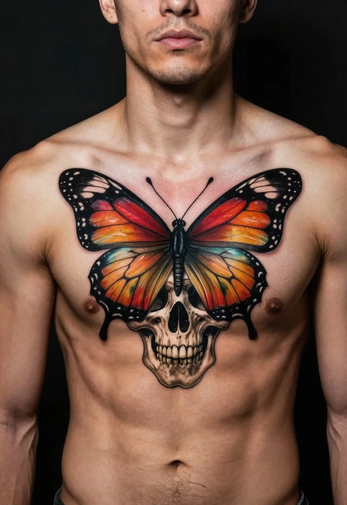 14 Butterfly Tattoo Design Ideas for Men: Bold and Symbolic 25 14 Butterfly Tattoo Design Ideas for Men Bold and Symbolic 5. Butterfly and Skull Combination 0