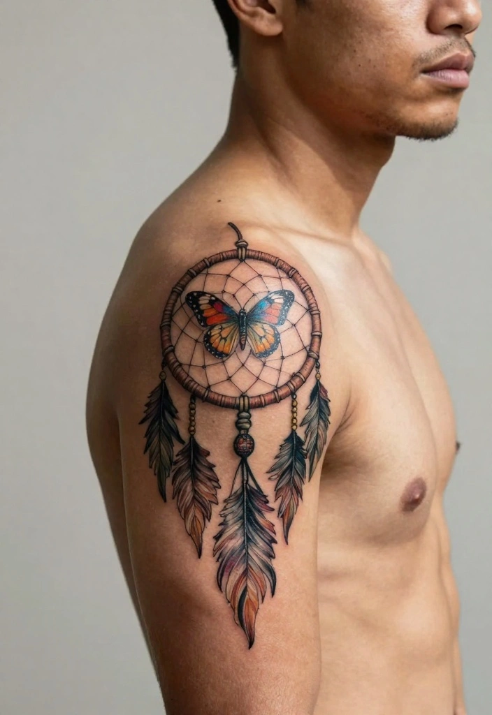 14 Butterfly Tattoo Design Ideas for Men: Bold and Symbolic 37 14 Butterfly Tattoo Design Ideas for Men Bold and Symbolic 7. Dreamcatcher Butterfly 0