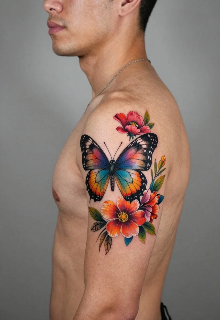 14 Butterfly Tattoo Design Ideas for Men: Bold and Symbolic 38 14 Butterfly Tattoo Design Ideas for Men Bold and Symbolic 8. Floral Butterfly Accents 0