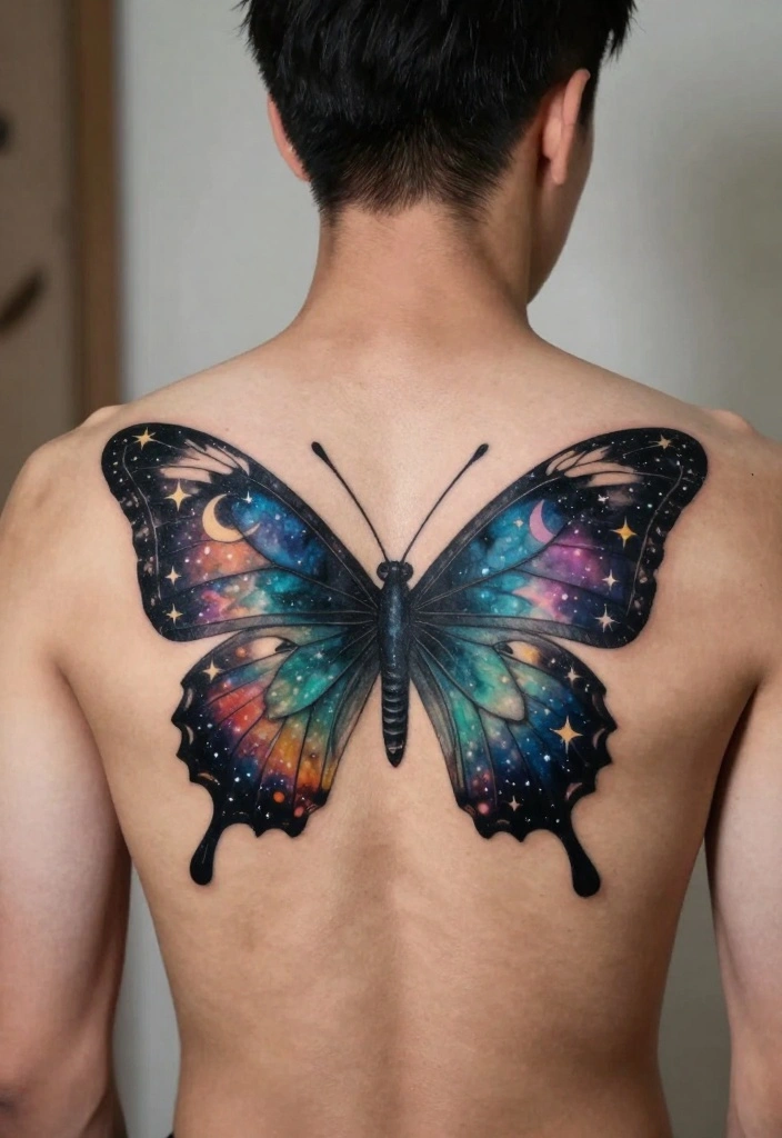 14 Butterfly Tattoo Design Ideas for Men: Bold and Symbolic 49 14 Butterfly Tattoo Design Ideas for Men Bold and Symbolic 9. Celestial Butterfly Design 0