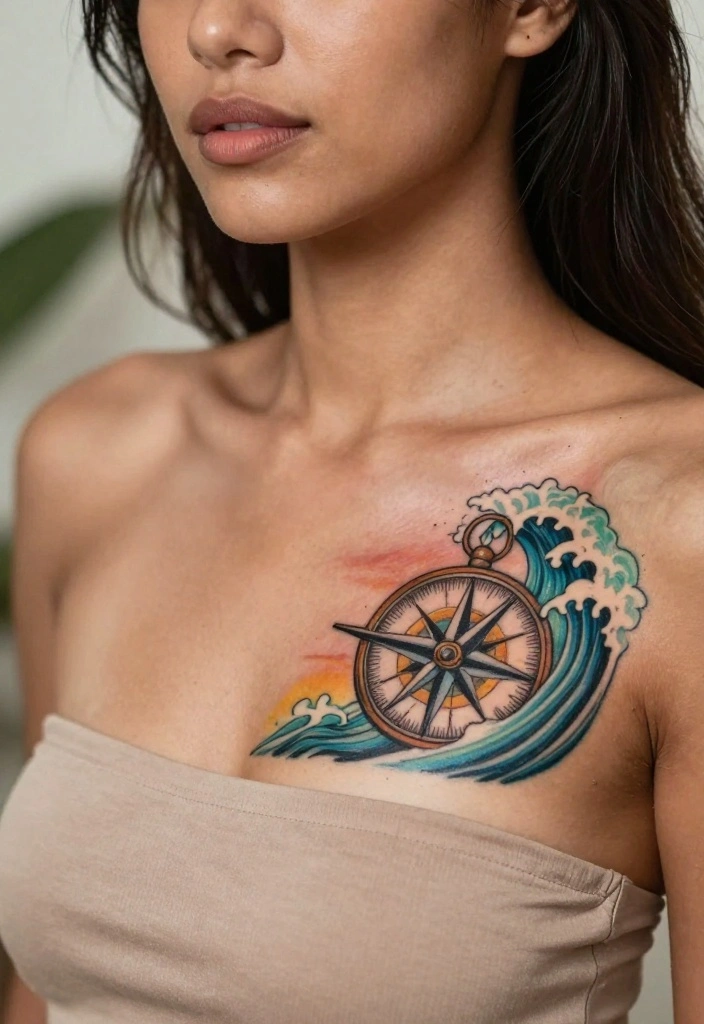 14 Chest Tattoo Cover Up Ideas for Women Natural Results 12. Vintage Travel Designs 0