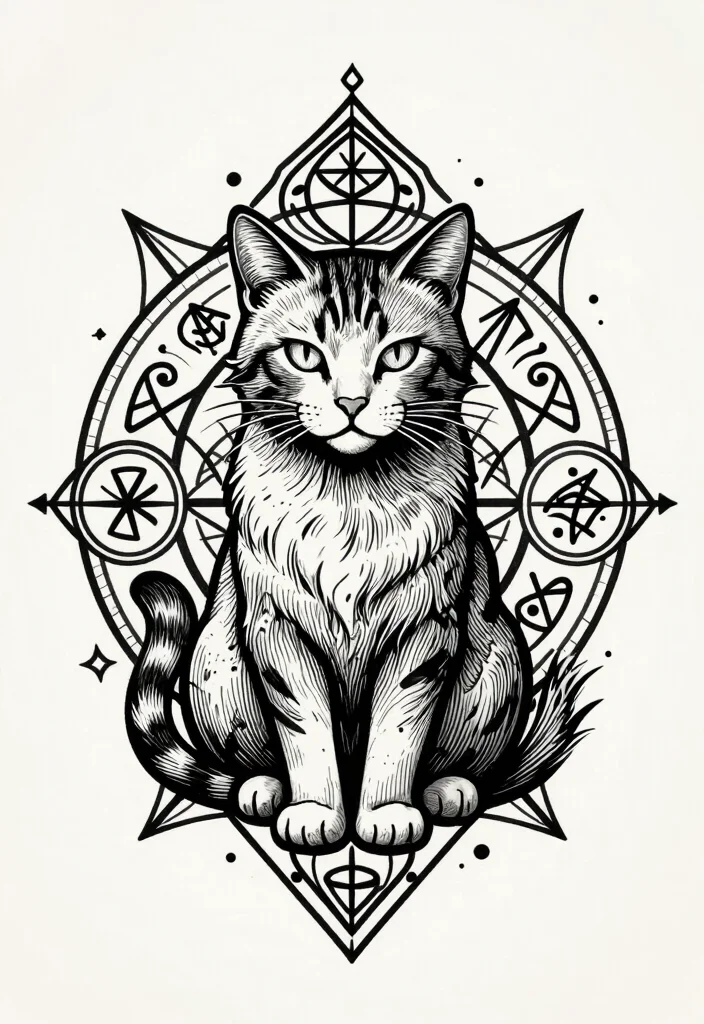 14 Demon Cat Tattoo Ideas Dark and Mythical 10. Occult Symbol Cat 0