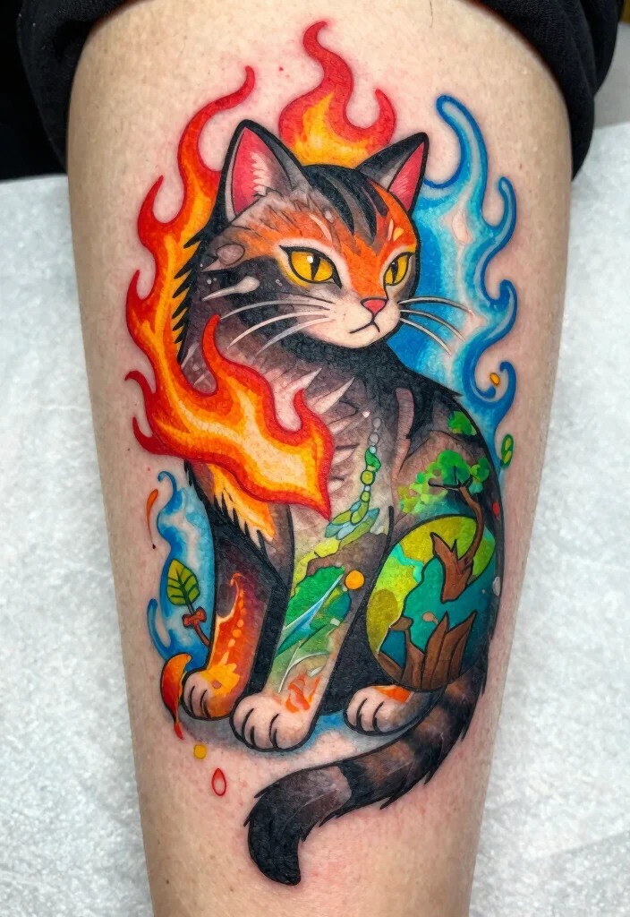 14 Demon Cat Tattoo Ideas Dark and Mythical 14. Elemental Cat 0