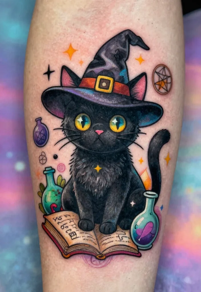 14 Demon Cat Tattoo Ideas Dark and Mythical 2. Feline Familiar 0