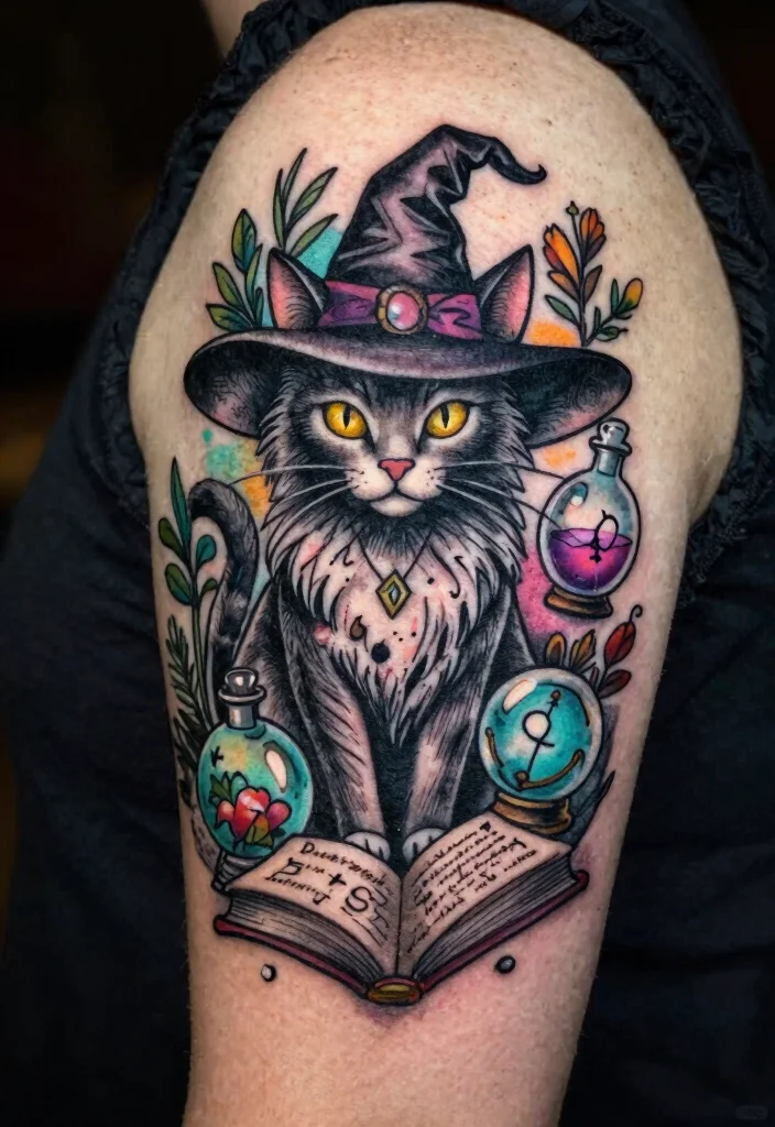 14 Demon Cat Tattoo Ideas Dark and Mythical 5. The Witching Cat 0