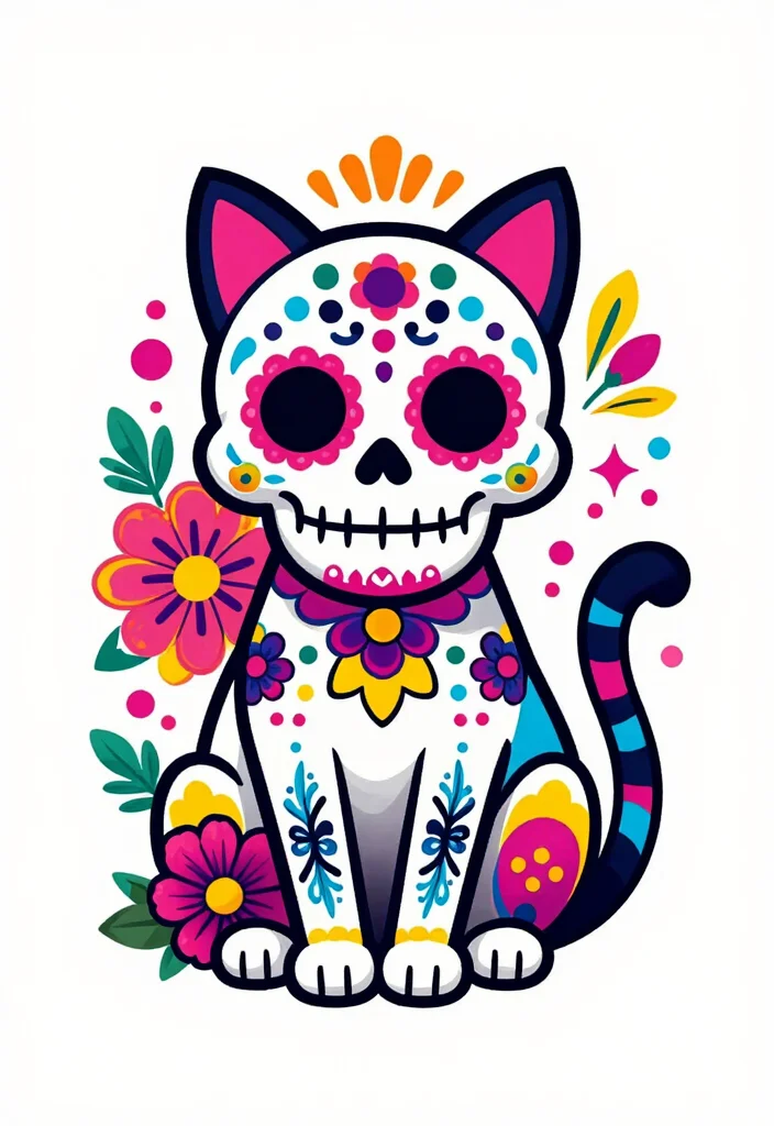 14 Demon Cat Tattoo Ideas Dark and Mythical 6. Sugar Skull Cat 0