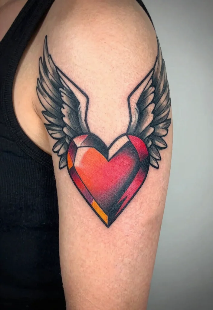 14 Heart With Angel Wings Tattoo Ideas Symbolic and Timeless 6. Geometric Heart with Angel Wings 0