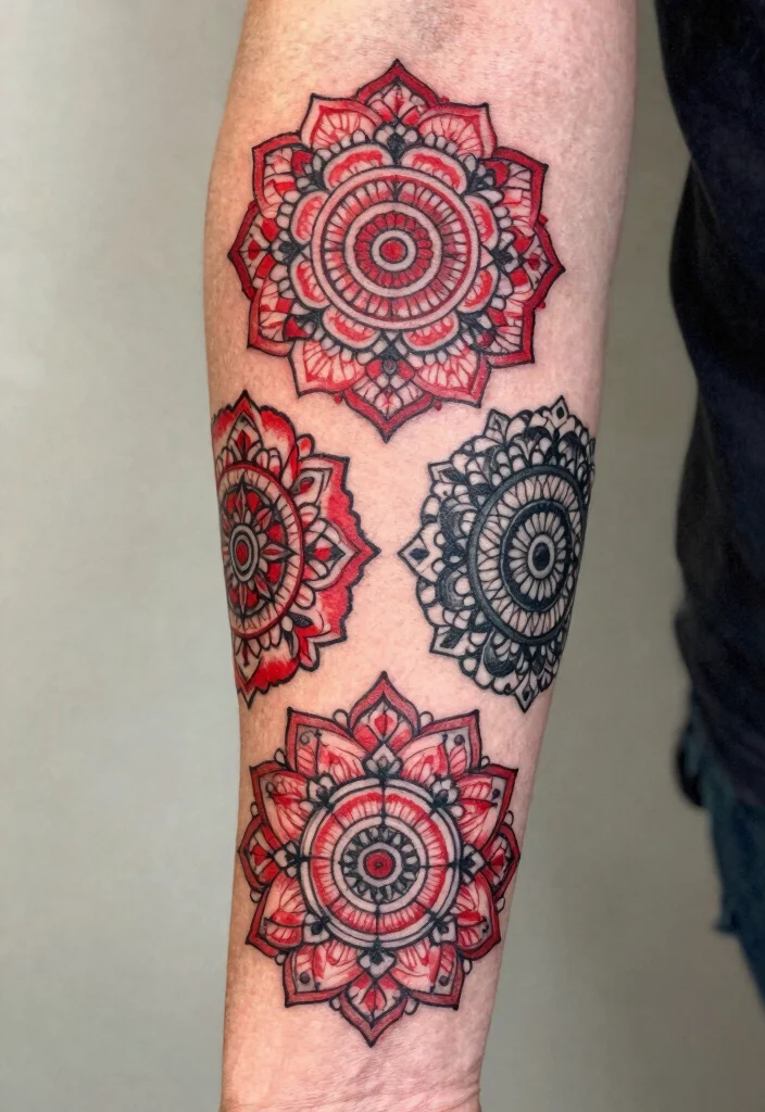 14 Red and Black Arm Tattoo Ideas Bold Contrast 11. Mandala Patterns 0