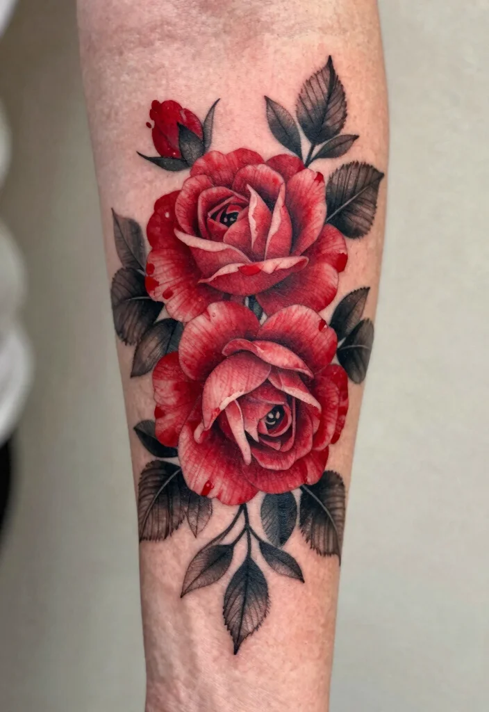 14 Red and Black Arm Tattoo Ideas Bold Contrast 4. Floral Elements 0