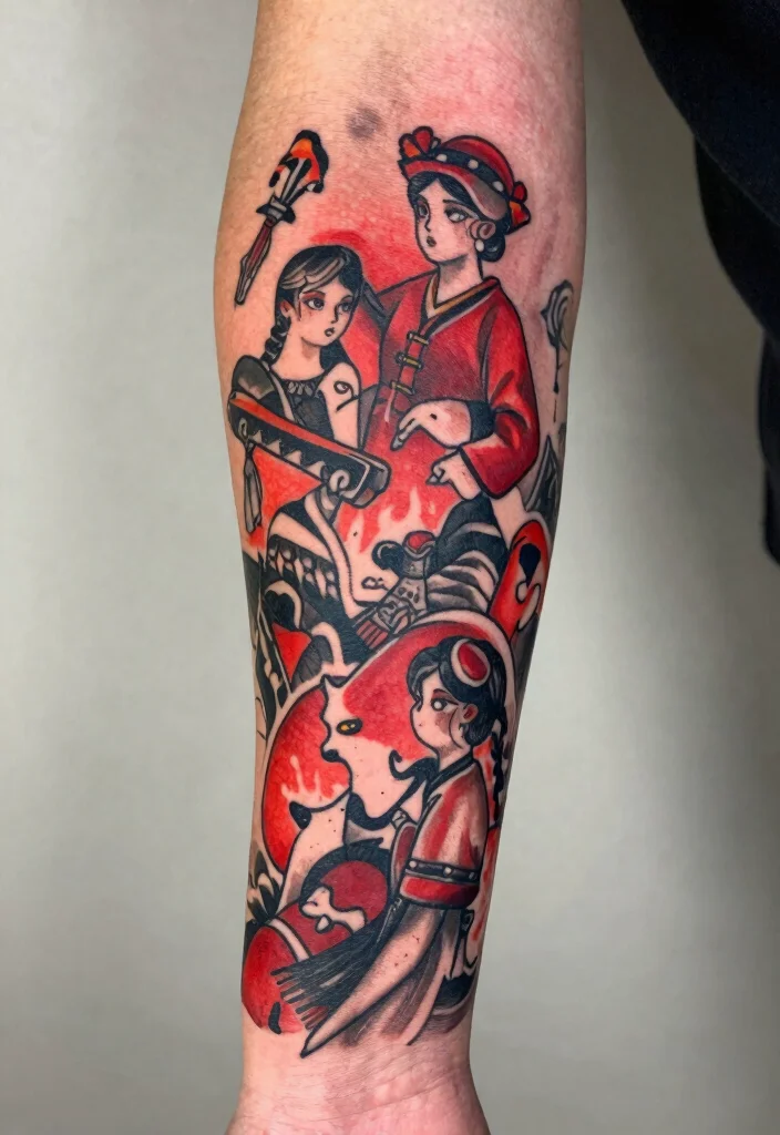 14 Red and Black Arm Tattoo Ideas Bold Contrast 8. Illustrative Styles 0