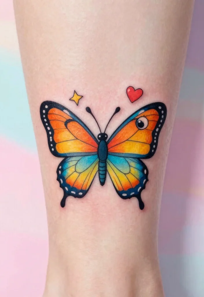 14 Simple Butterfly Tattoo Design Ideas Clean and Cute 27 14 Simple Butterfly Tattoo Design Ideas Clean and Cute 7. Cute Cartoon Butterfly 0