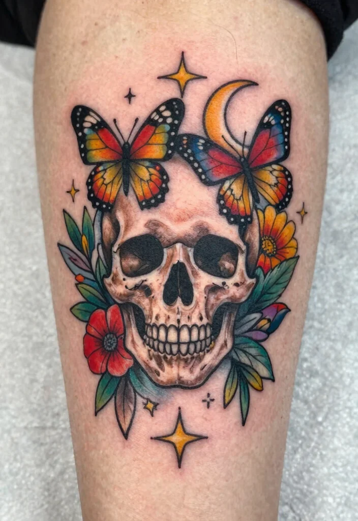 14 Skull Butterfly Tattoo Design Ideas Dark and Feminine 11. Hybrid Skull Butterfly with Other Elements 0