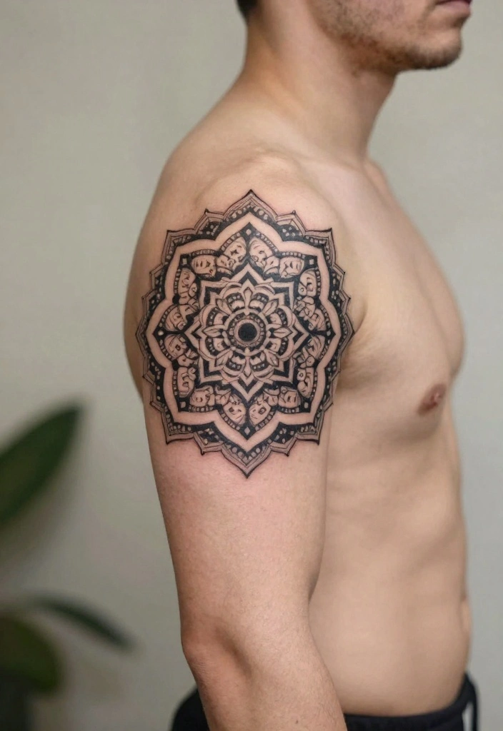 14 Top of Arm Tattoo Ideas for Men Bold Geometric Designs 2. Geometric Mandalas 0