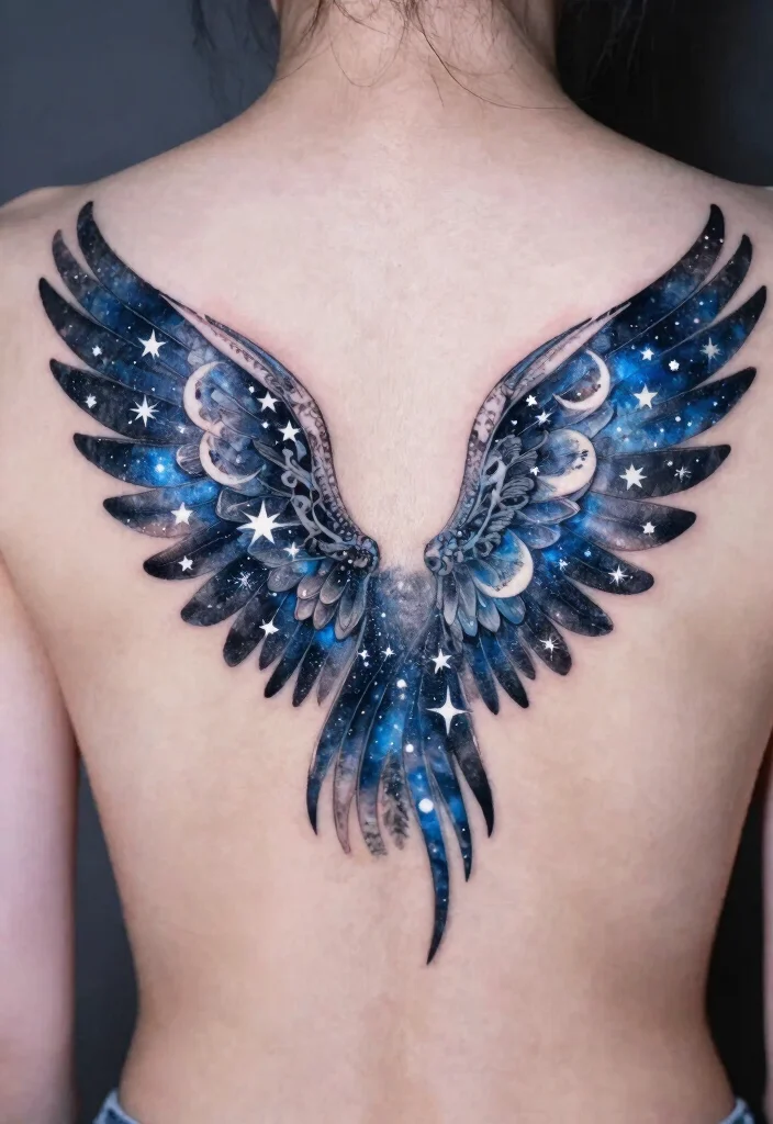 14 Wings Tattoo Ideas on the Back Powerful and Symbolic 11. Celestial Wings Connection to the Universe 0