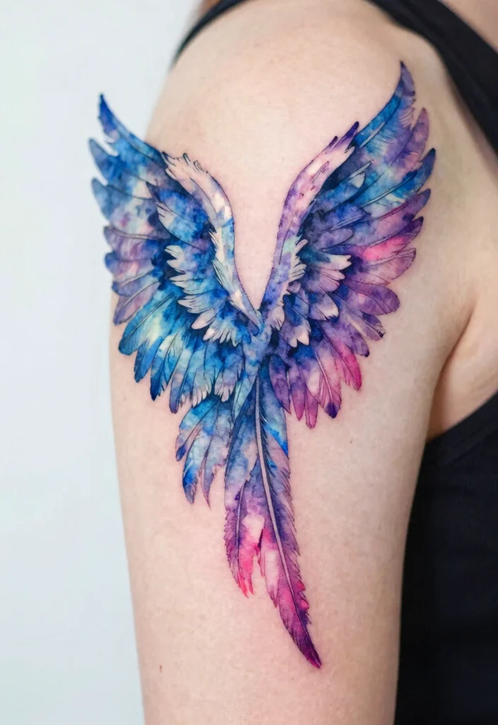 15 Angel Wings Tattoo Design Ideas Elegant and Versatile 2. Watercolor Wings 0