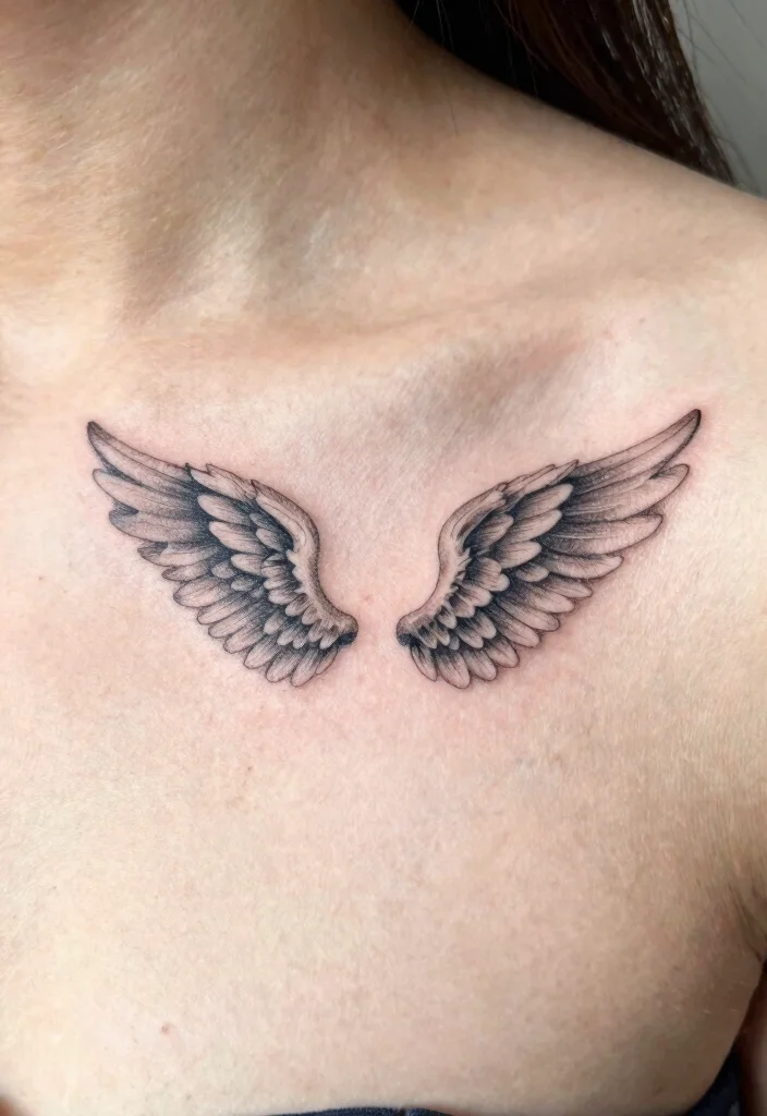 15 Angel Wings Tattoo Design Ideas Elegant and Versatile 4. Small Wings on the Collarbone 0