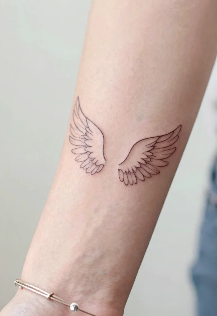 16 Angel Wings Tattoo Ideas From Minimal to Detailed 1. Minimalistic Line Wings 0