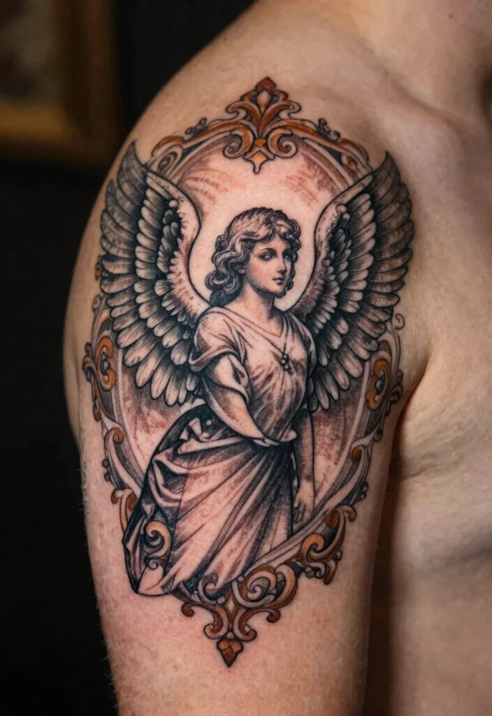 16 Angel Wings Tattoo Ideas From Minimal to Detailed 11. Vintage Style Wings 0