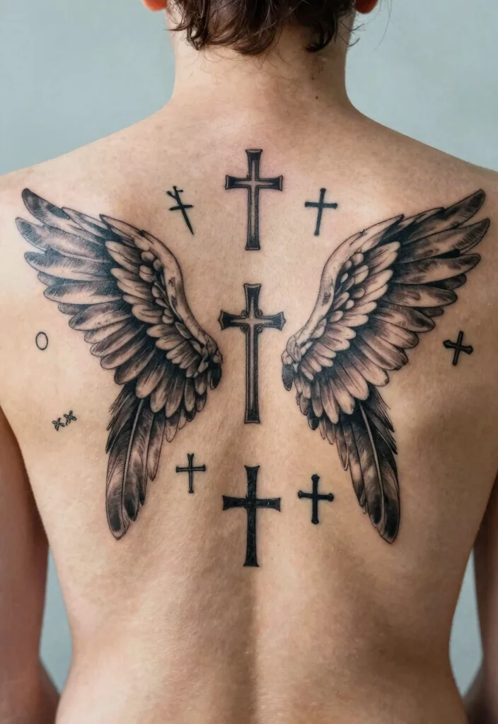 16 Angel Wings Tattoo Ideas From Minimal to Detailed 15. Angelic Symbols with Wings 0