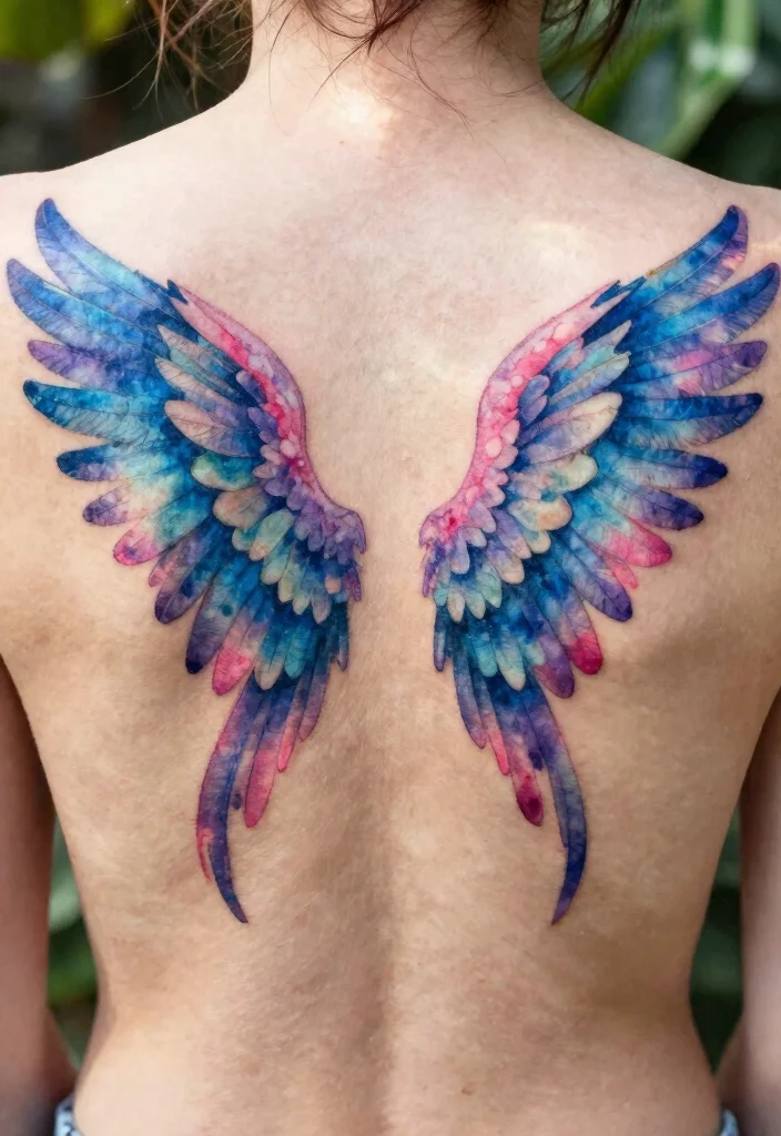 16 Angel Wings Tattoo Ideas From Minimal to Detailed 2. Watercolor Wings 0