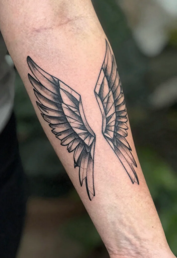 16 Angel Wings Tattoo Ideas From Minimal to Detailed 7. Geometric Wing Designs 0