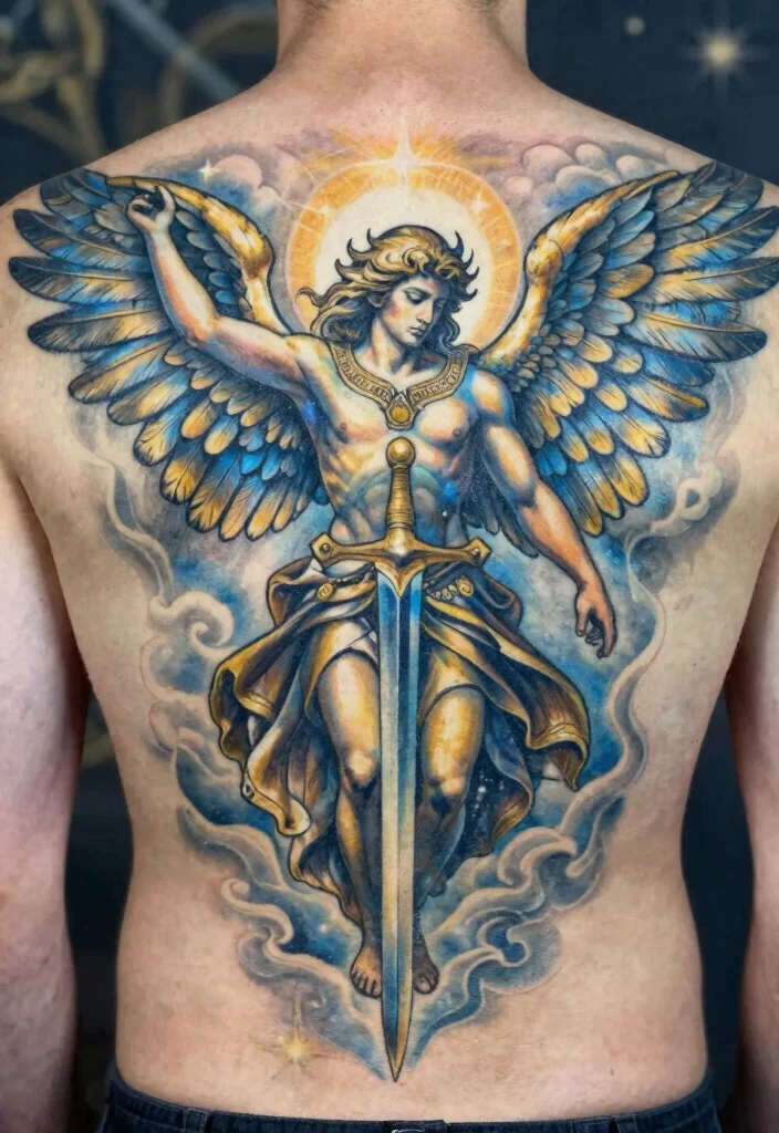 16 Archangel Michael Tattoo Ideas Powerful and Protective 1. Majestic Wings and Sword 0