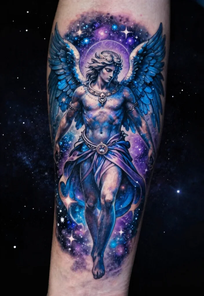 16 Archangel Michael Tattoo Ideas Powerful and Protective 11. Cosmic Guardian 0