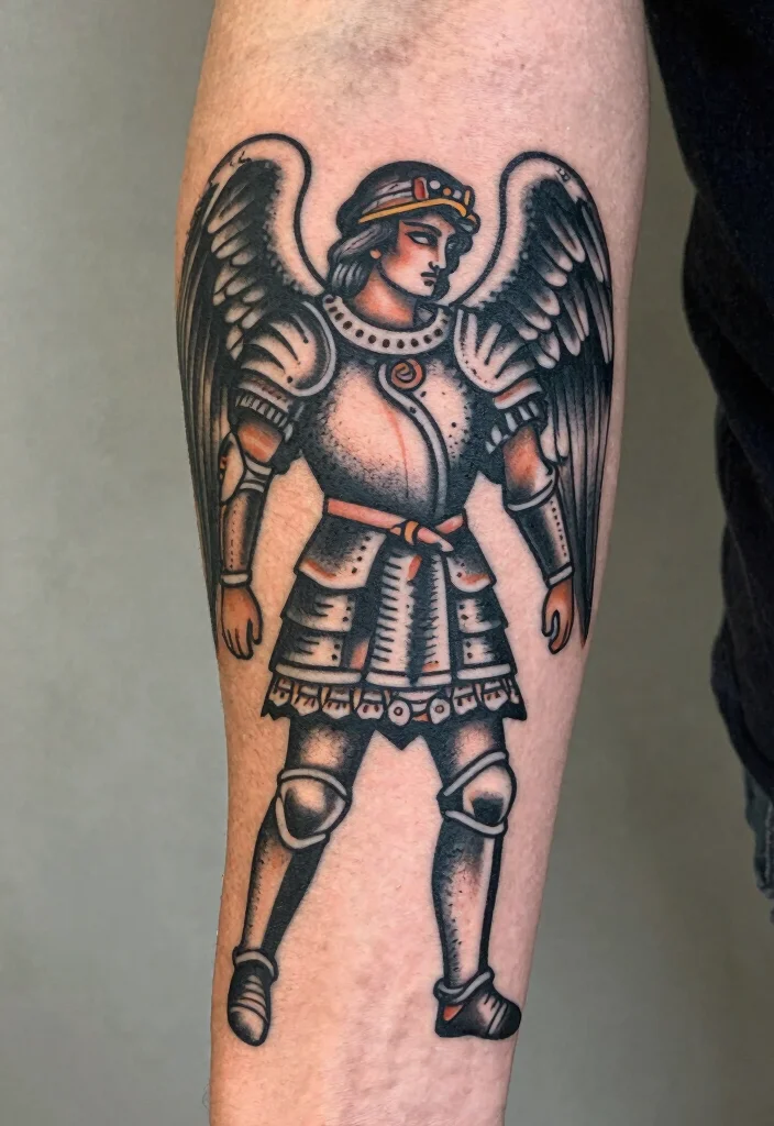16 Archangel Michael Tattoo Ideas Powerful and Protective 6. Traditional Design 0